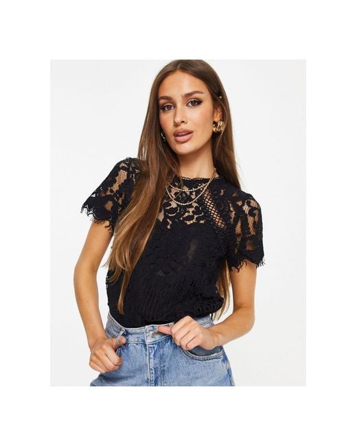 Lipsy Lace Top in Black | Lyst Canada