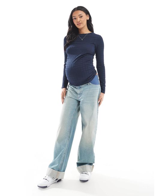 Vero Moda Blue Textured Ruched Long Sleeve Top