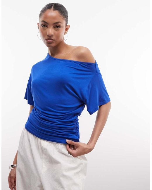 Collusion Blue Off Shoulder Drapey Top