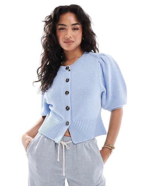 ASOS Vest Met Ronde Hals En Pofmouwen in het Blue