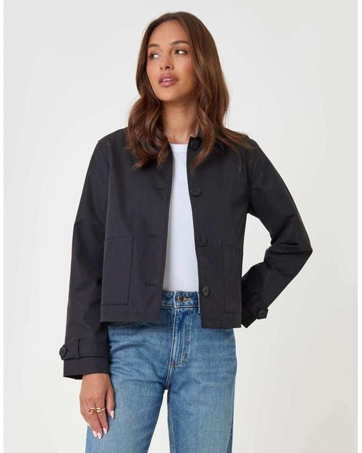 Threadbare Blue Scarf Detail Cropped Trench Coat