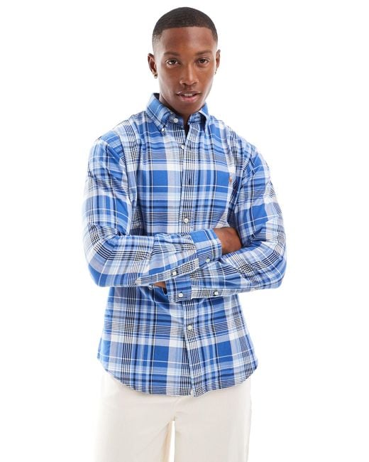 Polo Ralph Lauren Blue Icon Logo Multi Check Oxford Shirt Custom Fit for men