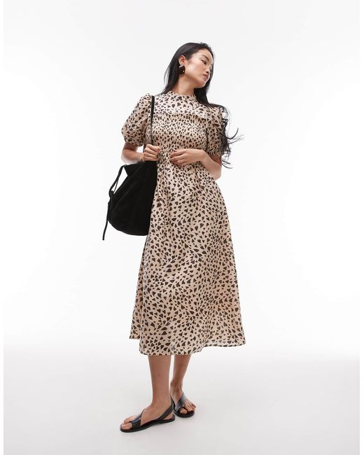 & Other Stories Gray Puff Sleeves Midi Dress With Shirred Bodice
