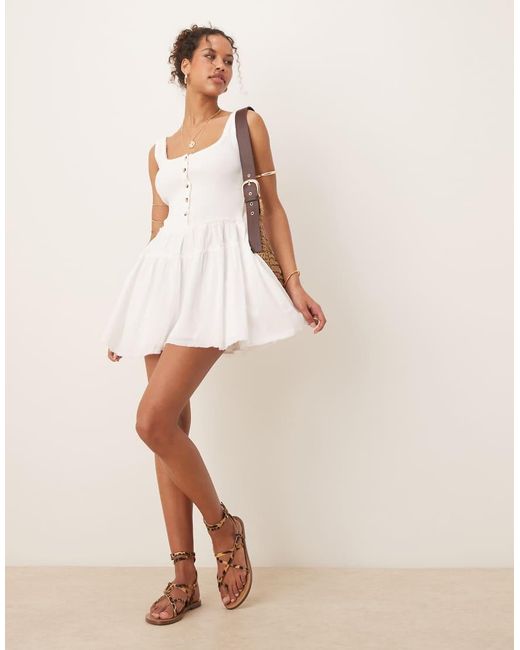 ASOS Pink Scoop Button Ribbed Bodice With Poplin Skirt Mini