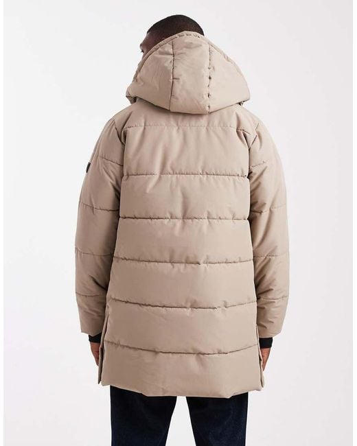 Only & Sons Natural Waterproof Longline Puffer Coat With Hood for men