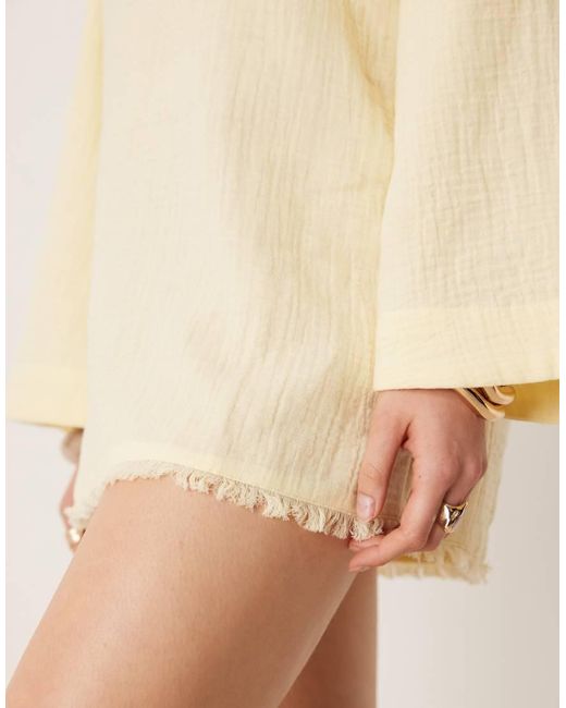 ASOS Natural Callie Cheesecloth Frayed Long Sleeve Reversible Beach Dress