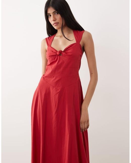 Mango Red Cotton Rich Sweetheart Neck Sleeveless Maxi Dress