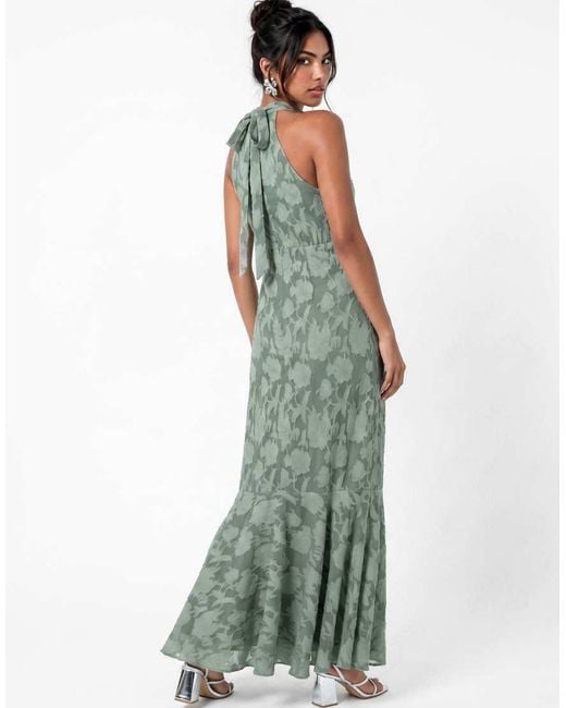 ANAYA Green Halter Neck Waterfall Ruffle Maxi Dress