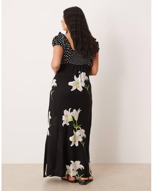 ASOS Black Asos Design Curve Scoop Neck Maxi Dress With Frill And Tie Detail