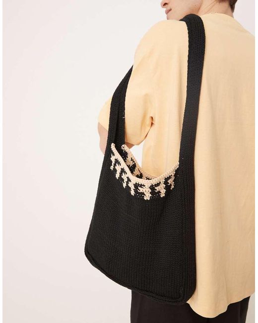 ASOS Gebreide Crossbody Tas in het Black voor heren