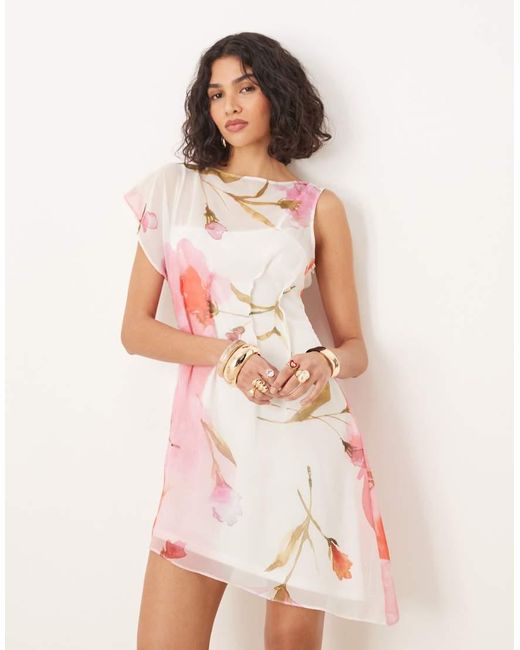 ASOS White Asymmetric Sleeve Waisted Mini Dress