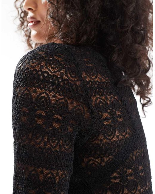Vero Moda Black High Neck Lace Detail Jersey Top