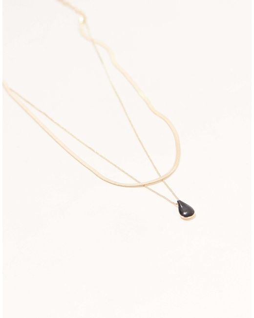ASOS White Multirow Necklace With Black Enamel Charm Pendant