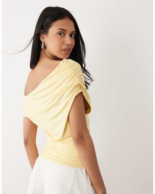ASOS Natural Slinky Ruched One Shoulder Asym Top