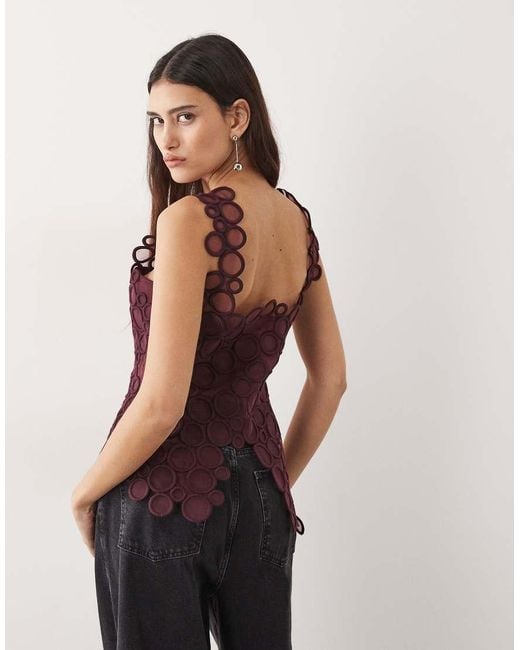 ARRANGE Brown Circle Embroide Top