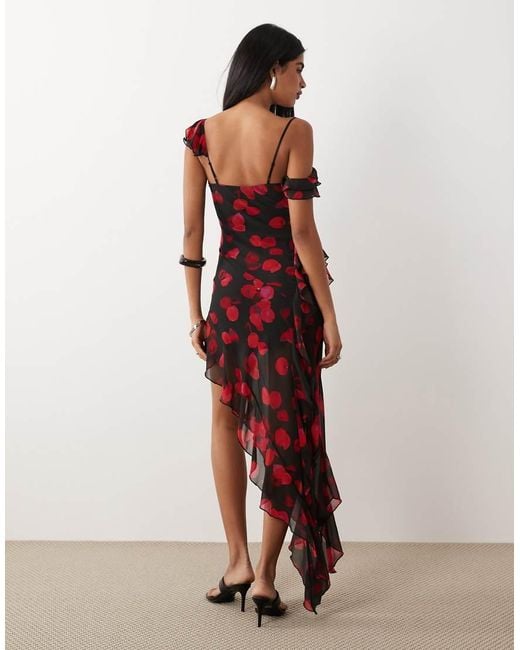 I.AM.GIA Purple Julietta Georgette Chiffon Ruffle Detail Asymmetric Hem Maxi Dress