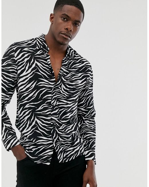 Brave Soul Zebra Overhemd Met Lange Mouwen in het Black voor heren