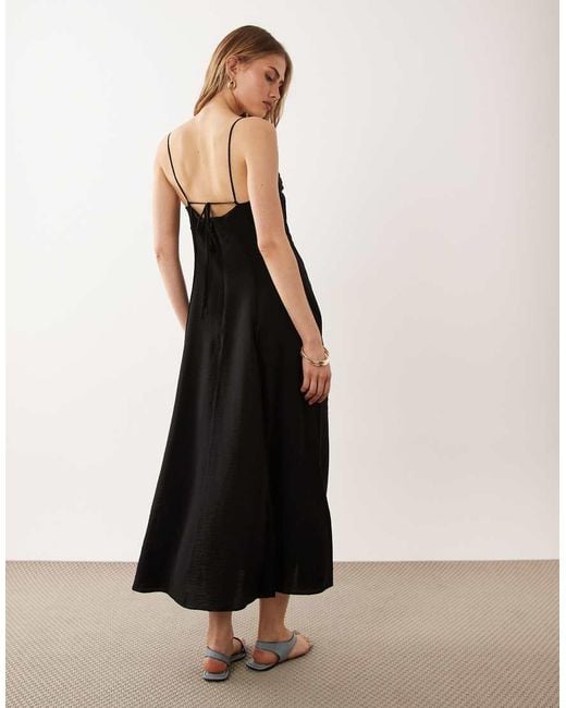 Mango Black V-neck Sleeveless Midi Dress With Pleat Detail