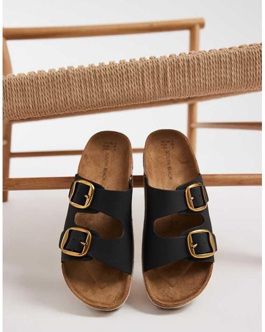 South Beach Brown Double Buckle Sandals