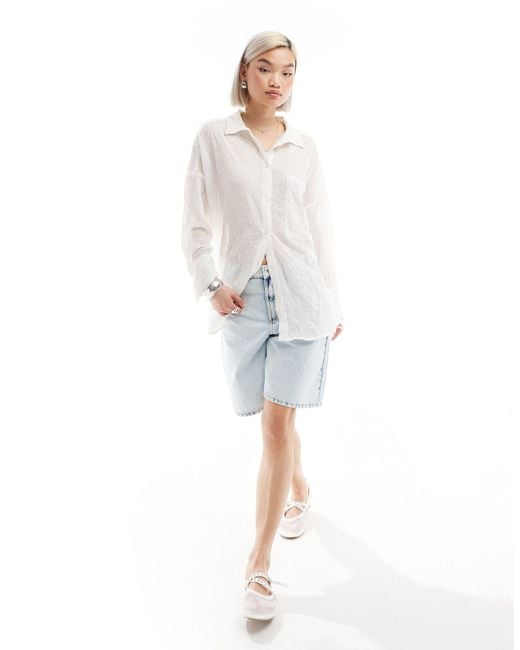 Monki White Sheer Crinkle Oversized Shirt