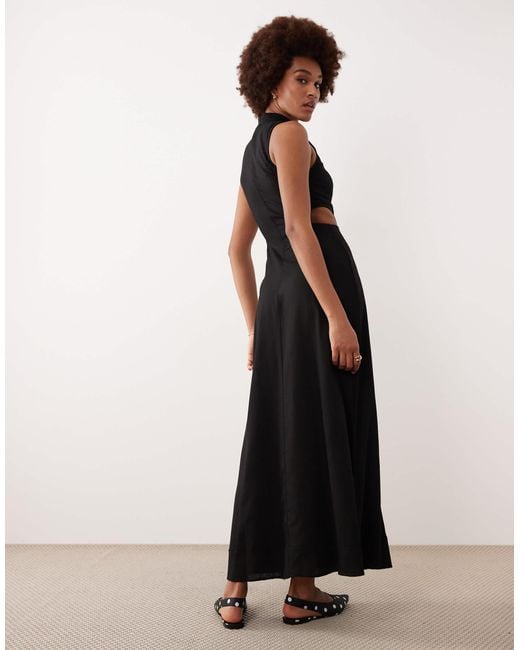 ASOS Asos Design Tall High Neck Linen Look Midaxi Dress With Cutout Waist in Black | Lyst ASOS Asos Design Tall High Neck Linen Look Midaxi Dress With Cutout Waist in Black | Lyst