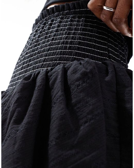 Urban Revivo Black Shirred Waist Detail Tiered Ruffle Rara Mini Skirt