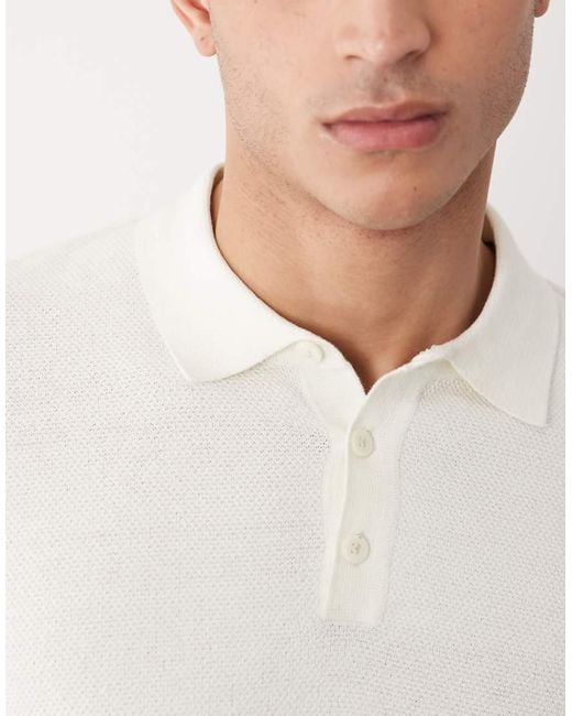 Threadbare White Knitted Short Sleeve Polo Top for men