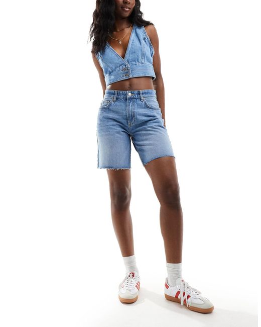 Bershka Blue – longline-jeansshorts