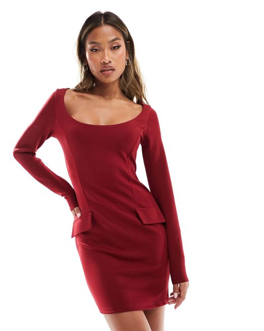 Robe courte a manches longues et encolure ultra degagee avec poches bordeaux ASOS en coloris Rouge Lyst