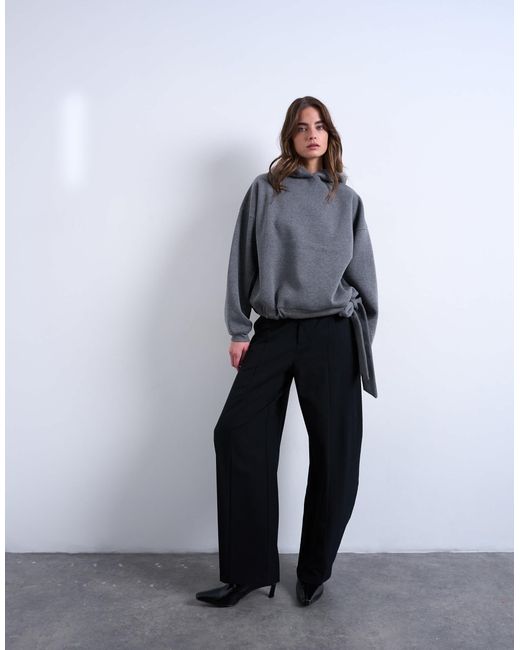 Sweat à capuche à coutures apparentes et ourlet à nouer - anthracite chiné TOPSHOP en coloris Gray