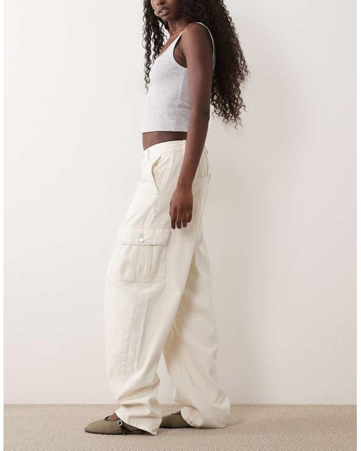 ASOS Natural Cargo Trousers With Tie Waist