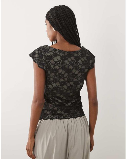 Abercrombie & Fitch Black Reversible Scoop Neck Lace Top With Removable Bra