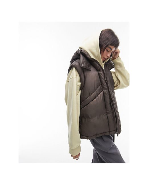 Oversized Hooded Puffer Gilet With Seam Details in White Lyst