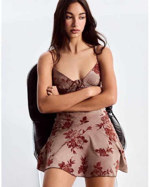 Bershka Red Printed Strappy Mini Dress