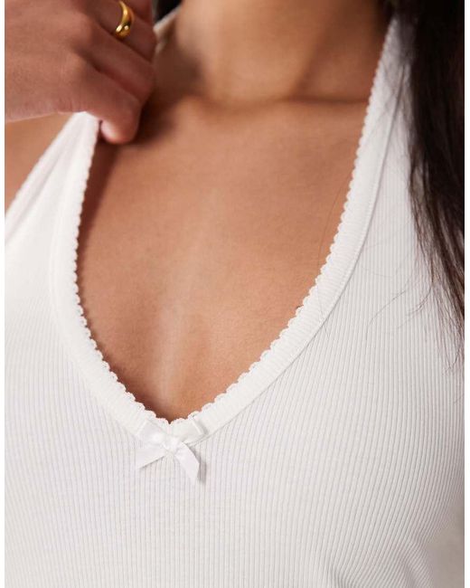 Miss Selfridge White Halterneck Mini Dress With Picot Edge