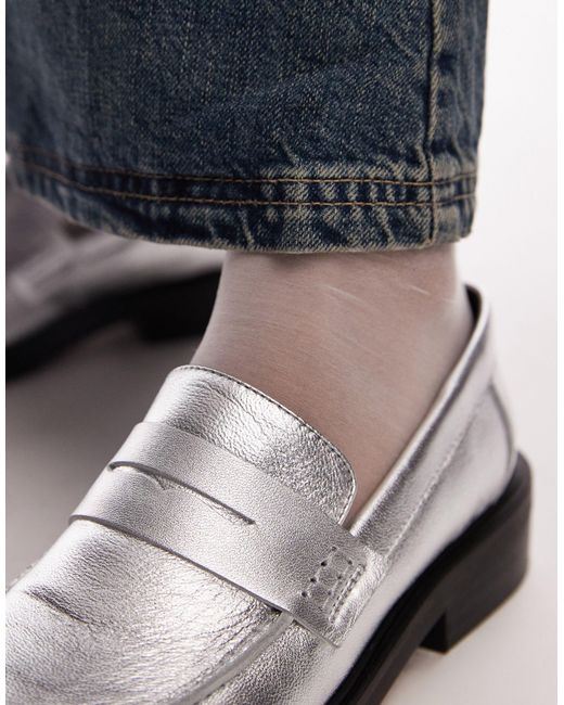 TOPSHOP White Cole Premium Leather Square Toe Loafers