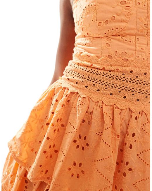 True Decadence Orange Tiered Midi Dress