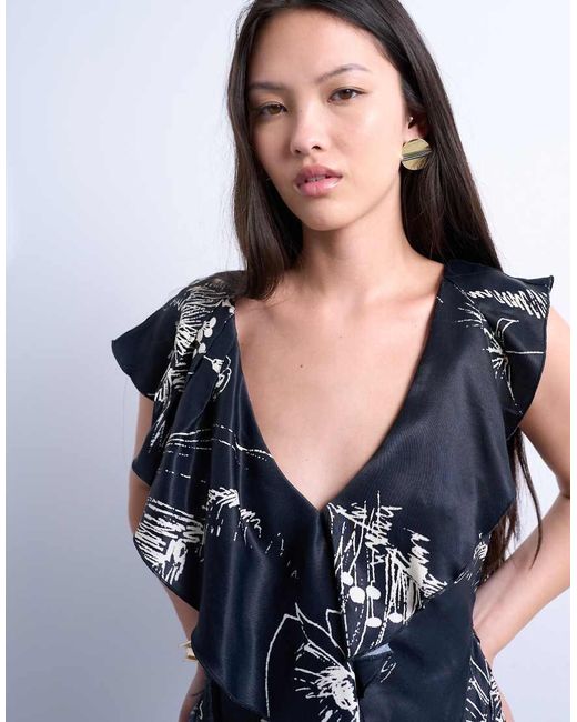 TOPSHOP Blue Raw Seemed Frill Maxi Dress