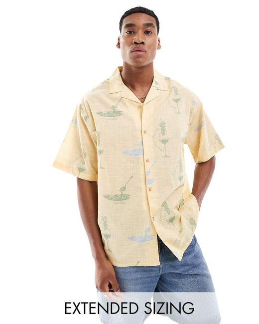Camicia Oversize Con Rever E Stampa Di Pasta E Vino di ASOS in Natural da Uomo