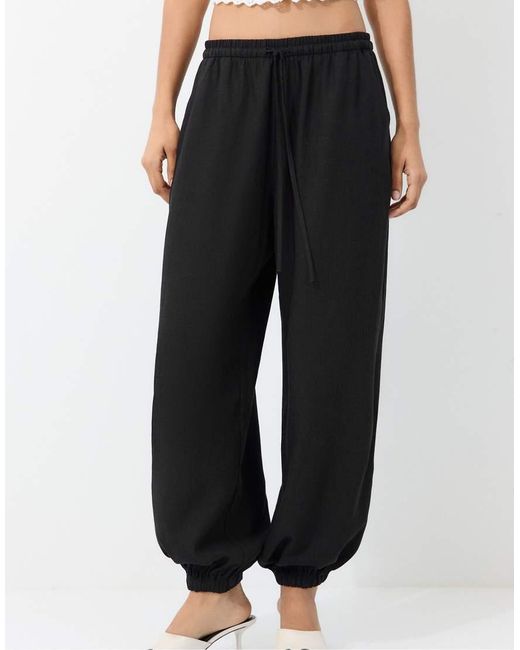 Stradivarius White Linen-effect Sarouel Trousers