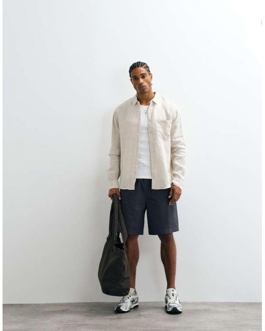 Cotton On White Relaxed Linen Long Sleeve Shirt for men