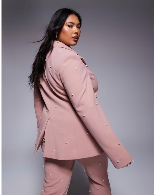 ASOS Pink Curve Pearl Embellished Tailored Blazer Co-Ord