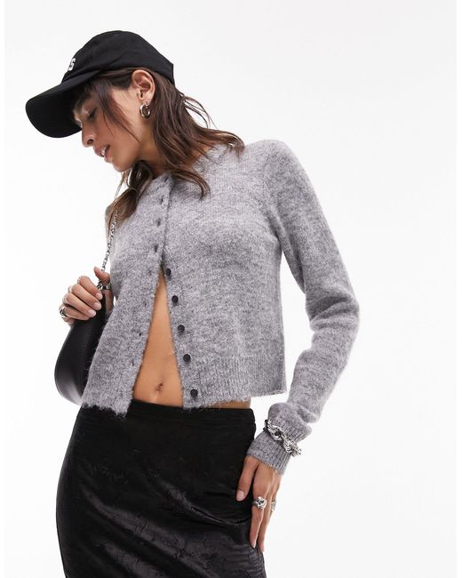 TOPSHOP Gray Knitted Micro Cardi