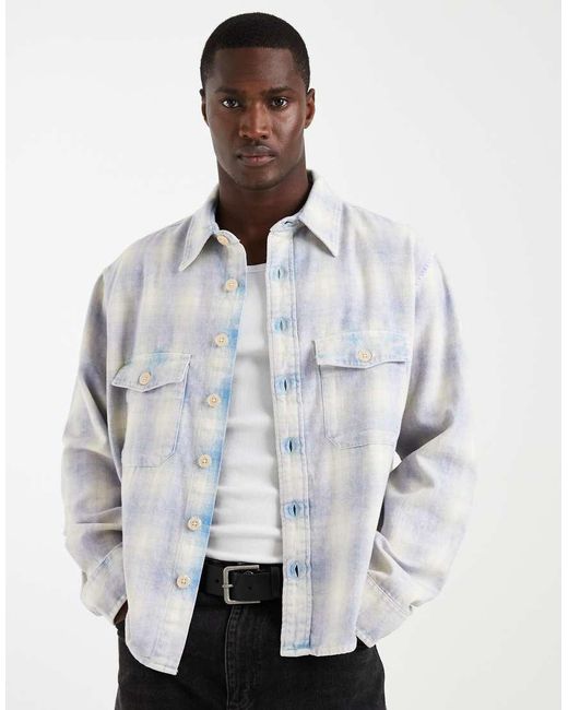 AllSaints White Santos Long Sleeve Check Shirt With Back Embroidery for men