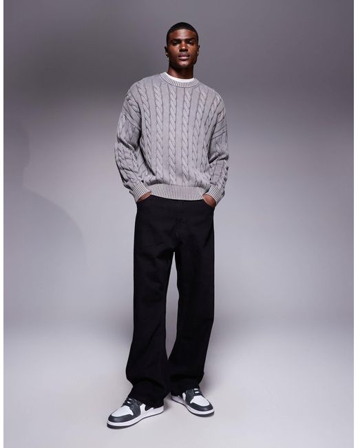 Pull oversize en maille torsadée - délavé ASOS pour homme en coloris Gray