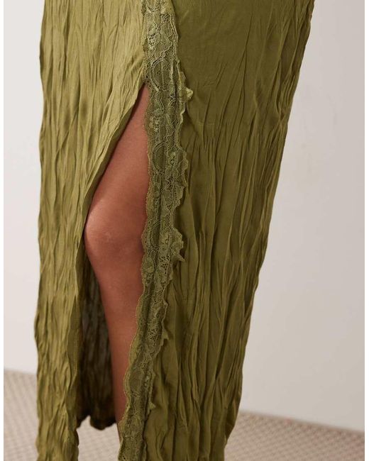 ASOS Green Crinkle Lace Trim Maxi Dress