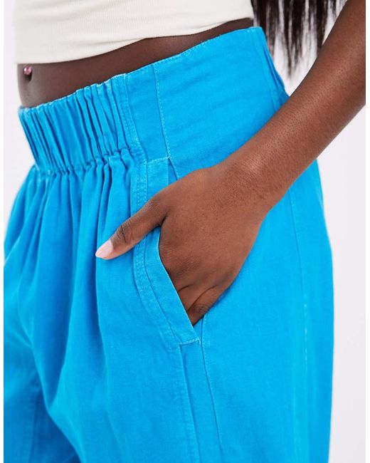 Free People Blue Days End Linen Pull-on Pants