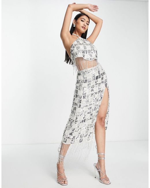 ASOS White Embellished Sequin And Pearl Midi Skirt Co-ord