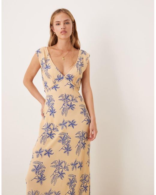 Vrg Grl Natural Sunlit Isles Bias Cut Maxi Dress