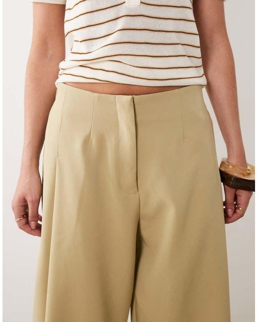 ASOS Natural Tailored Tapered Pants With Snap Hem Detail